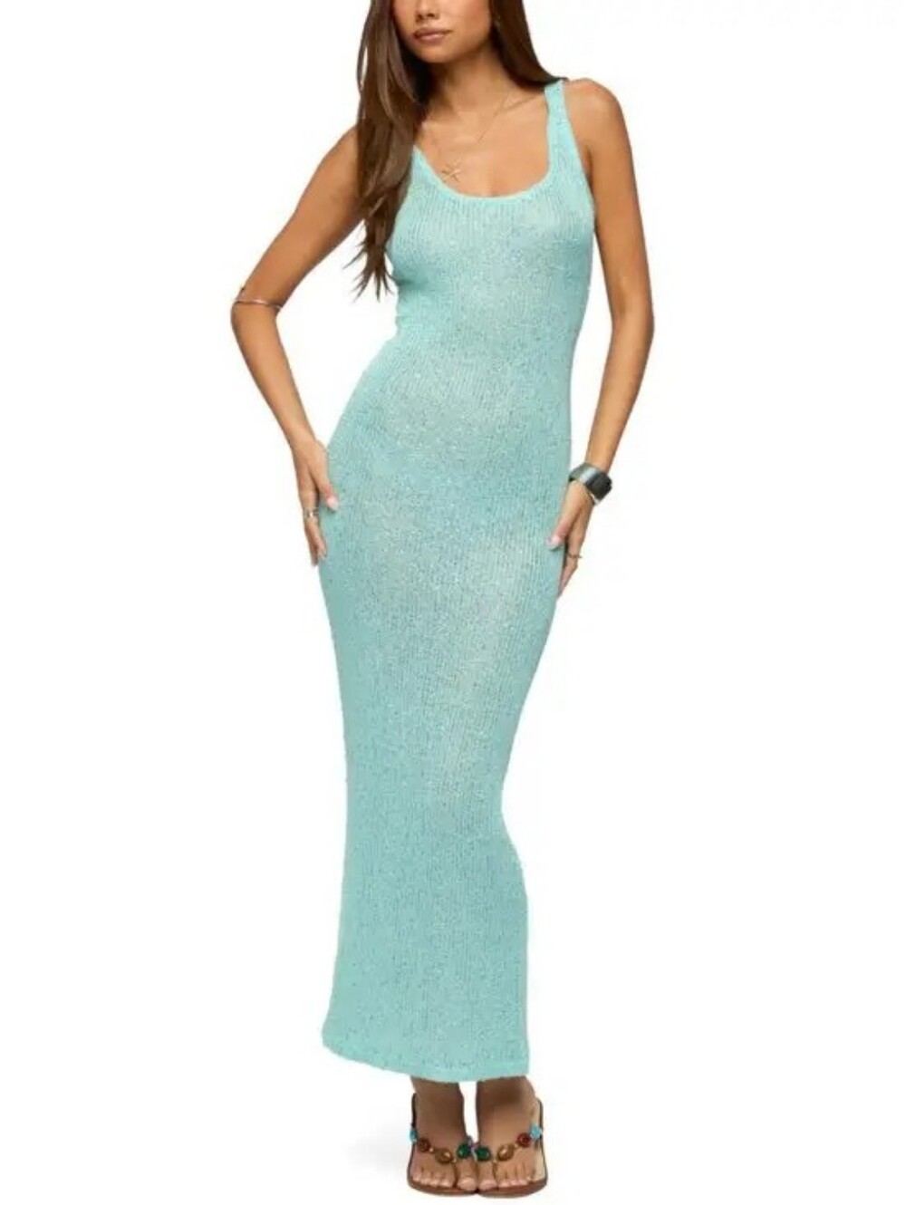 EDIKTED abby sequin sheer knit maxi dress